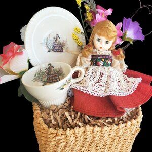 Vintage Gift Basket Child's Tea Set Madame Alexander Doll Birthday Baby Shower